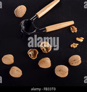 Walnuts on  black background. Top view Stock Photo