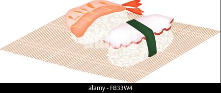 Vector sketch sushi mat on white background. Pencil hand draw