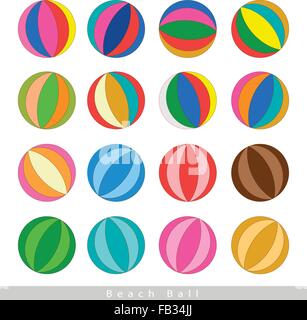 Illustration Collection of Multi-colored 16 Beach Balls Isolated on White Background. Stock Vector