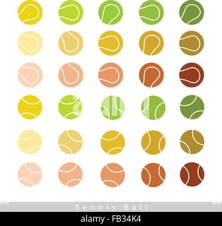 Illustration Collection of Multi-colored 30 Tennis Balls Isolated on White Background. Stock Vector