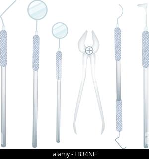 Medical Concept, Illustration Collection of Basic Dentist Tools Isolated on A White Background. Stock Vector