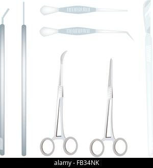 Medical Concept, Illustration Set of Surgical Instruments and Tools Isolated on A White Background. Stock Vector