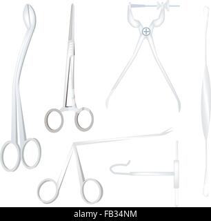 Medical Concept, Illustration Collection of Surgical Instruments and Tools Isolated on A White Background. Stock Vector