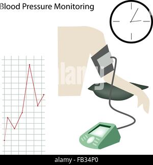 Medical Concept, Illustration of Doctor Using Blood Pressure or Sphygmomanometer for Measuring Arterial Pressure. Stock Vector
