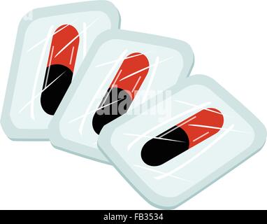 Medical Concept, Illustration of Medical Capsules in Blister Packs Isolated on White Background. Stock Vector