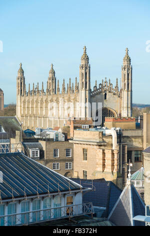 Rooftops and skyline in Cambridge UK showing Kings College chapel and other buildings Stock Photo