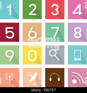 Illustration Collection of 16 Telecommunication and Numeric Flat Icons. Stock Vector