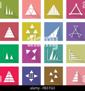Flat Icons, Illustration Set of 16 Business Graph and Chart Icon Labels. Stock Vector