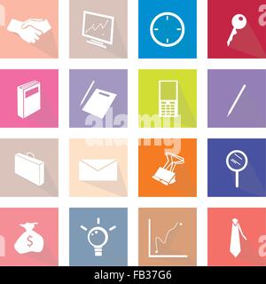 Flat Icons, Illustration Set of 16 Business Item and Equipment Icon Banner. Stock Vector