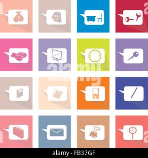 Flat Icons, Illustration Set of 16 Speech Bubbles or Thought Bubbles Icon Labels. Stock Vector