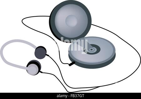 Illustration of Headphones or Headphones Used with CD and DVD Player, Home Theater, Computers or Portable Devices. Stock Vector