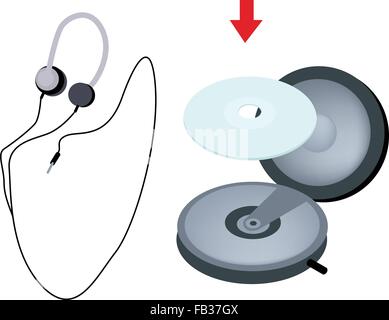 Illustration of Headphones or Headphones Used with CD and DVD Player or Walkman Isolated on White Background. Stock Vector
