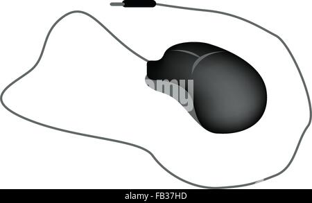 Computer and Technology, Black Computer Mouse and Cable Used with A Personal Computer. Stock Vector