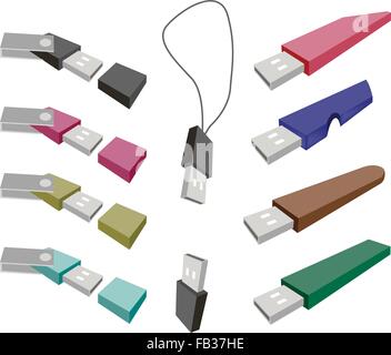 Computer and Technology, USB Drive or Usb Flash Memory Isolated on White Background. Stock Vector