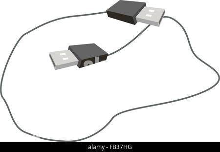 Computer and Technology, Illustration of Computer Cable or Computer Connectors, Black USB Plugs or USB Cable. Stock Vector