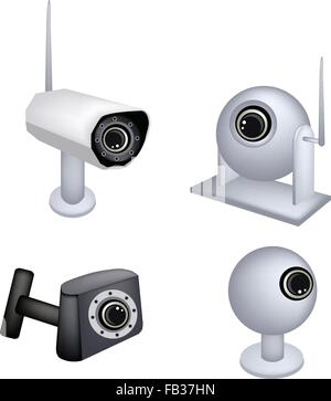 Illustration Collection of CCTV Security Camera or Surveillance Camera Used for The Purpose of Observing An Area. Stock Vector