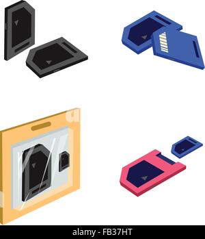 Computer and Technology, Illustration Collection of SD Card, CF Card, Compact Flash Card and Micro SD Card, The Medium Can Store Stock Vector