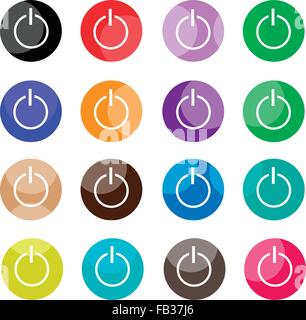 Flat Icons, Illustration Set of 16 Shut Down Icons or Power Off Button Icons with Computer and Technology Concepts. Stock Vector