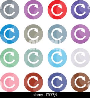 Flat Icons, Illustration Collection of 16 Reset Icons or Redo Symbols with Computer and Technology Concepts. Stock Vector