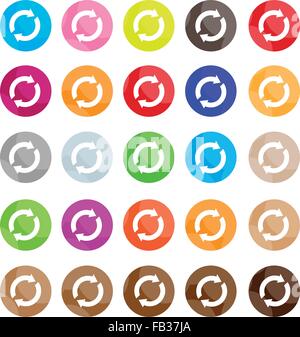 Flat Icons, Illustration Collection of 16 Reset Icons or Refresh Symbols with Computer and Technology Concepts. Stock Vector