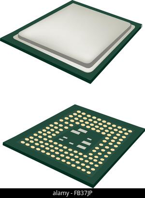 Computer and  Technology, Illustration of Computer CPU Chip or CPU Processor Isolated on White Background. Stock Vector