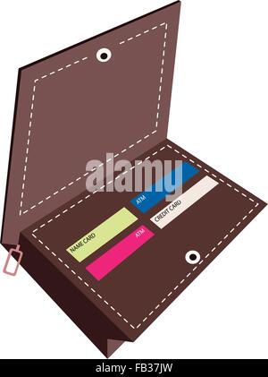 Bussiness and Financial Concepts, Illustration of Brown Leather Wallet with Credit and Discount Cards Isolated on White Backgrou Stock Vector