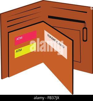 Bussiness and Financial Concepts, Illustration of Brown Wallet with Credit and Discount Cards Isolated on White Background Stock Vector