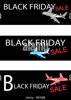 Illustration of Airplanes on Black Friday Shopping Labels for Start Christmas Shopping Season. Stock Vector