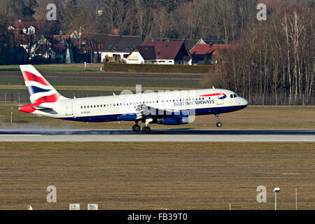British Airways Airbus A319-100 landing at, Franz Josef Strauss International Airport, Munich, Upper Bavaria, Germany, Europe.