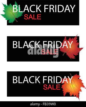 Illustration of Maple Leaves on Black Friday Shopping Banner for Start Christmas Shopping Season. Stock Vector