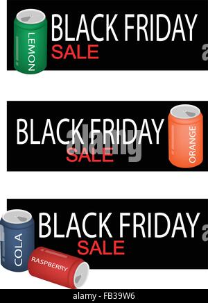 Illustration of Soft Drink and Soda Drink on Black Friday Shopping Banner for Start Christmas Shopping Season. Stock Vector