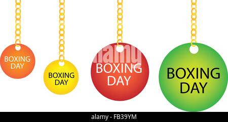 Collection of Boxing Day Round Tag Holding on A Golden Chain in Four Assorted Colours, Orange, Yellow, Red and Green Stock Vector