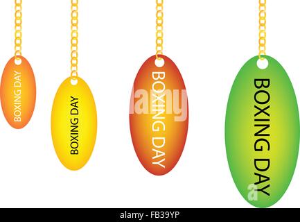 Collection of Boxing Day Oval Tag Holding on A Golden Chain in Four Assorted Colours, Orange, Yellow, Red and Green Stock Vector