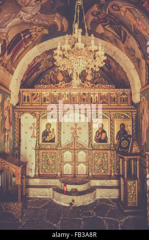 Greek orthodox chapel interior on Kos island Stock Photo