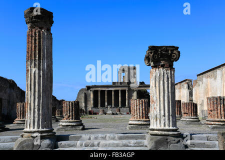 The Basilica area, Forum of Pompeii, the Roman city buried in lava near Naples city, UNESCO World Heritage List 1997, Campania Stock Photo