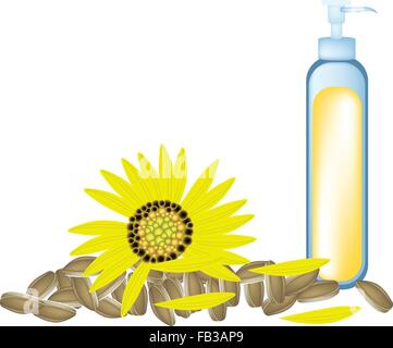 Beautiful Flower, Illustration of Sunflower with Oil and Seeds Isolated on A White Background. Stock Vector