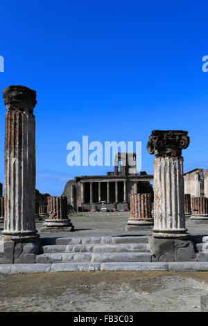 The Basilica area, Forum of Pompeii, the Roman city buried in lava near Naples city, UNESCO World Heritage List 1997, Campania Stock Photo