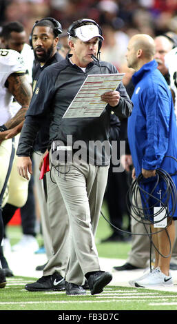 Atlanta Georgia. 3rd Jan, 2016. Head Coach Sean Payton of the New Orleans Saints in action during NFL game between New Orleans Saints and Atlanta Falcons in the Georgia Dome in Atlanta Georgia. The Atlanta Falcons lost the game 17-20. Butch Liddell/CSM/Alamy Live News Stock Photo