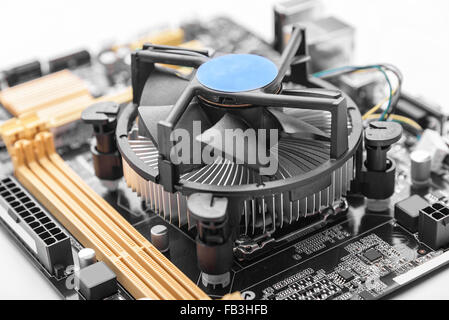 Computer motherboard on white. Stock Photo