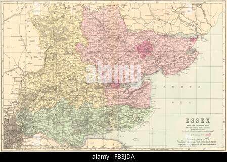 ESSEX antique county map by GW BACON 1885 old vintage plan chart Stock ...