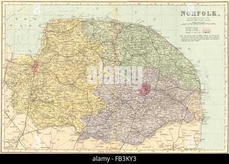 NORFOLK antique county map by GW BACON 1891 old vintage plan chart ...