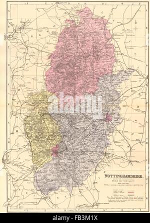 NOTTINGHAMSHIRE antique county map by GW BACON 1895 old plan chart ...