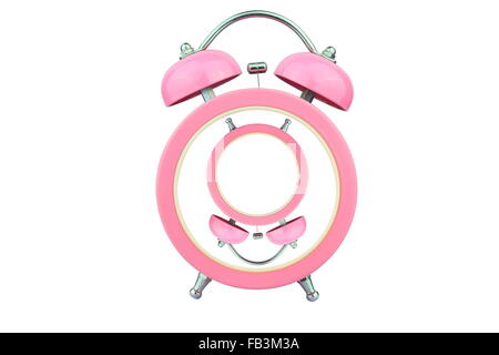 conceptual art : revers pink alarm clock without number within pink alarm clock isolated on white background Stock Photo