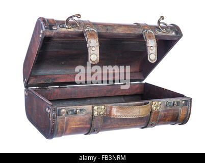 retro wooden suitcase isolated on white background Stock Photo