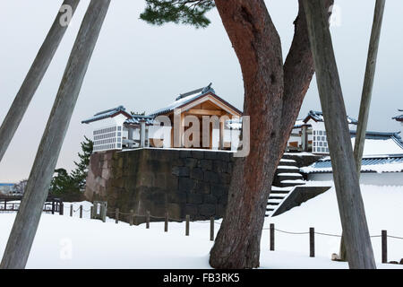 Kanazawa Castle covered with snow, Kanazawa, Ishikawa Prefecture, Japan Stock Photo