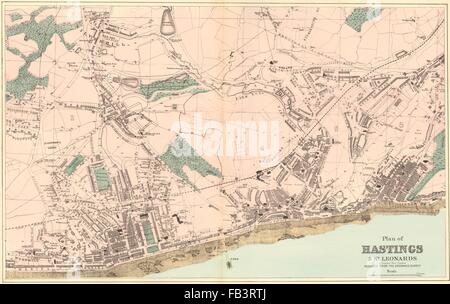 HASTINGS St Leonards Silverhill Blacklands town city plan GW BACON 1883 ...