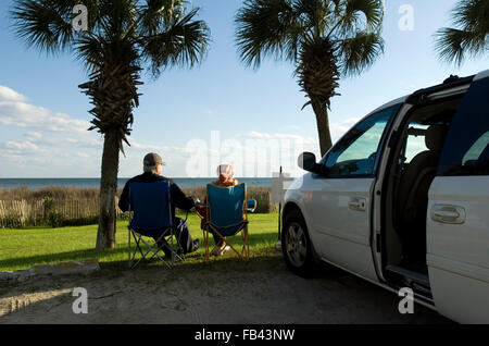 Caucasian couple enjoying the view at Myrtle Beach, SC, USA. Stock Photo