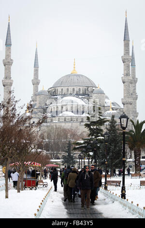 The blue mosque of Istanbul captured on a snowy day in January 2016. Stock Photo