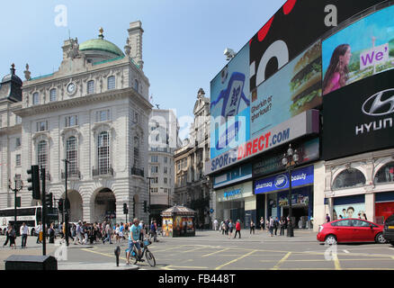 Daytime picture of Piccadilly Circus in London showing pedestrianised entrance to Glasshouse Street, shows famous signs before removal in summer 2017 Stock Photo