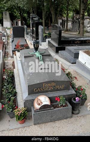 The tomb of the Gassion-Piaf family including Édith Piaf in the Père Lachaise Cemetery, Paris, France. Stock Photo